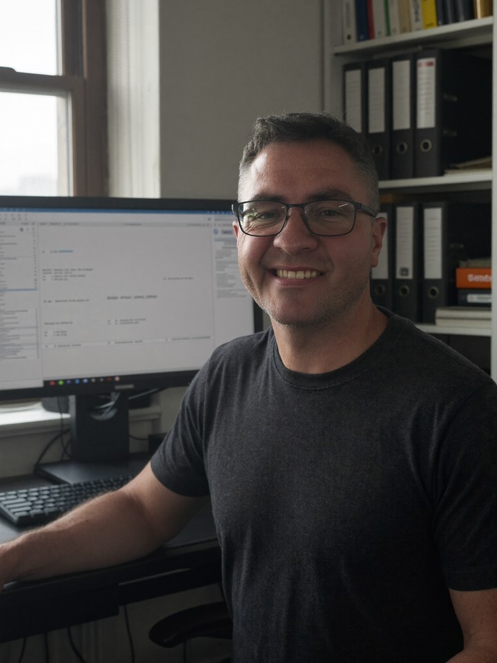 Christian Kupatt in seinem Büro, KI-Porträt